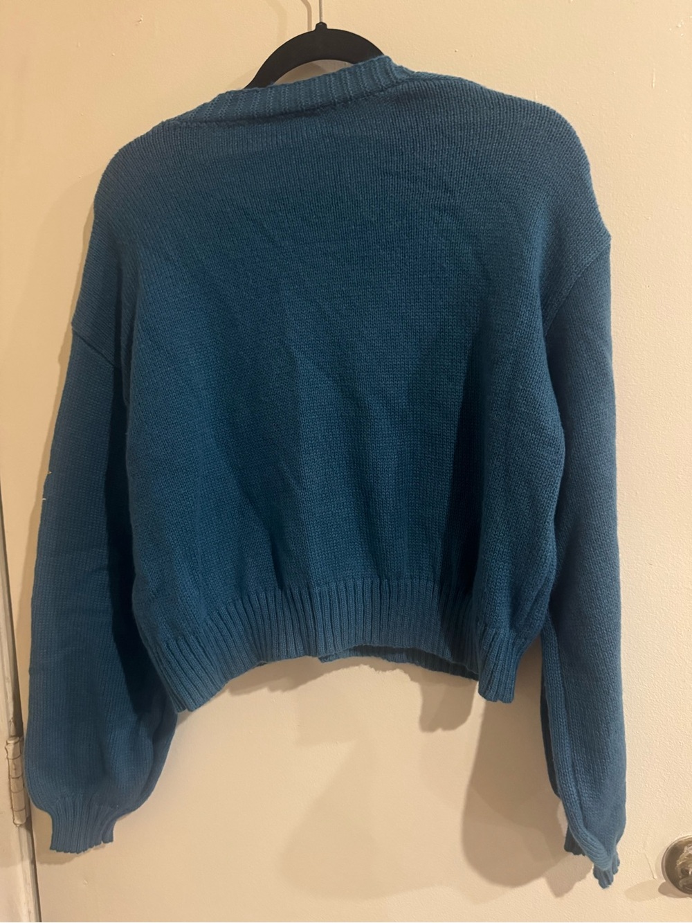 Embroidered Teal V-Neck Button Cardigan Sweater - Picture 7 of 7